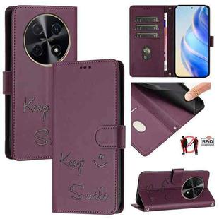 For Huawei nova 12i 4G Global Smile Embossing RFID Leather Phone Case(Violet)