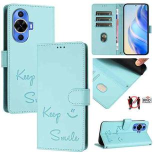 For Huawei nova 12s 4G Global Smile Embossing RFID Leather Phone Case(Mint Green)