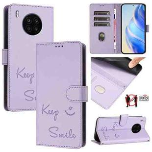 For Huawei nova 8i Smile Embossing RFID Leather Phone Case(Light Purple)