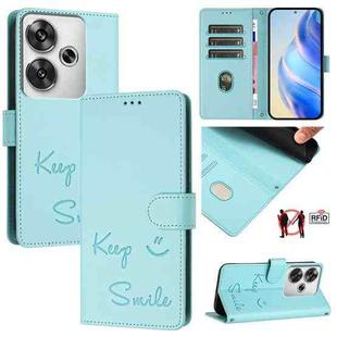 For Xiaomi Poco F6 5G Smile Embossing RFID Leather Phone Case(Mint Green)