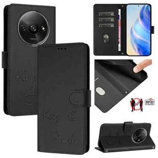 For Xiaomi Poco C61 Smile Embossing RFID Leather Phone Case(Black)