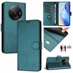 For Xiaomi Poco C61 Smile Embossing RFID Leather Phone Case(Peacock Green)