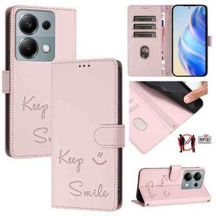 For Xiaomi Poco M6 Pro 4G Smile Embossing RFID Leather Phone Case(Pink)