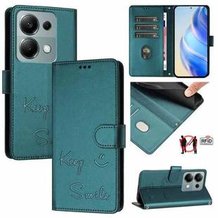 For Xiaomi Poco M6 Pro 4G Smile Embossing RFID Leather Phone Case(Peacock Green)