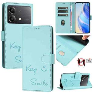 For Xiaomi Poco X6 Neo Smile Embossing RFID Leather Phone Case(Mint Green)