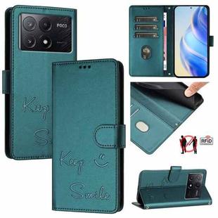 For Xiaomi Poco X6 Pro / Redmi K70E Smile Embossing RFID Leather Phone Case(Peacock Green)