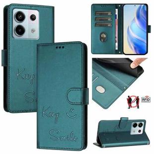 For Xiaomi Poco X6 Smile Embossing RFID Leather Phone Case(Peacock Green)