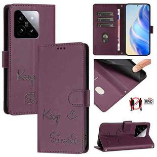 For Xiaomi 14 Smile Embossing RFID Leather Phone Case(Violet)