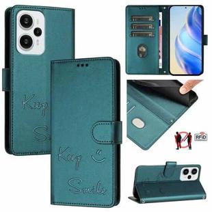 For Xiaomi Poco F5 Smile Embossing RFID Leather Phone Case(Peacock Green)