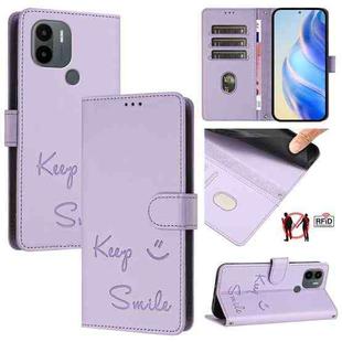 For Xiaomi Poco C51 / C50 Smile Embossing RFID Leather Phone Case(Light Purple)