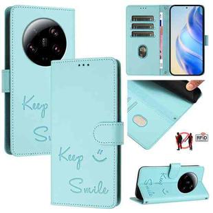 For Xiaomi 13 Ultra Smile Embossing RFID Leather Phone Case(Mint Green)