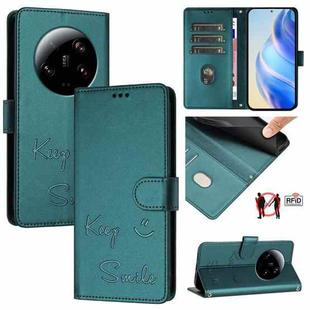 For Xiaomi 13 Ultra Smile Embossing RFID Leather Phone Case(Peacock Green)