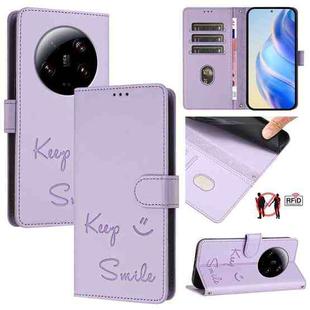 For Xiaomi 13 Ultra Smile Embossing RFID Leather Phone Case(Light Purple)