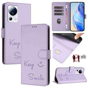 For Xiaomi 13 Lite / Civi 2 Smile Embossing RFID Leather Phone Case(Light Purple)