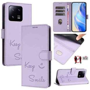 For Xiaomi 13 Pro Smile Embossing RFID Leather Phone Case(Light Purple)