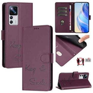 For Xiaomi 12T / 12T Pro Smile Embossing RFID Leather Phone Case(Violet)