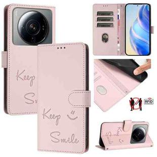 For Xiaomi 12S Ultra Smile Embossing RFID Leather Phone Case(Pink)