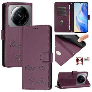 For Xiaomi 12S Ultra Smile Embossing RFID Leather Phone Case(Violet)