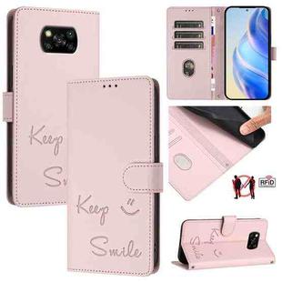 For Xiaomi Poco X3 / X3 NFC / X3 Pro Smile Embossing RFID Leather Phone Case(Pink)