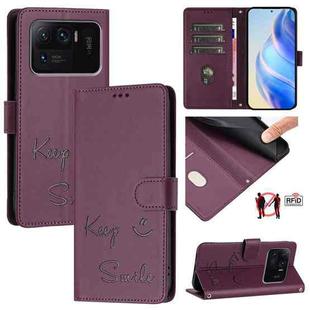 For Xiaomi Mi 11 Ultra Smile Embossing RFID Leather Phone Case(Violet)