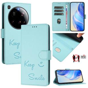 For Xiaomi 15 Ultra Smile Embossing RFID Leather Phone Case(Mint Green)