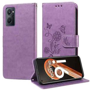 For Realme 9i / A36 4G / A76 4G Global Embossed Butterfly Flowers Leather Phone Case(Purple)