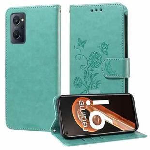 For Realme 9i / A36 4G / A76 4G Global Embossed Butterfly Flowers Leather Phone Case(Green)