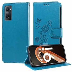 For Realme 9i / A36 4G / A76 4G Global Embossed Butterfly Flowers Leather Phone Case(Blue)