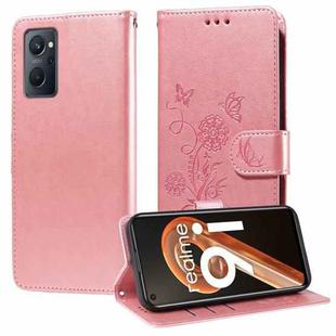 For Realme 9i / A36 4G / A76 4G Global Embossed Butterfly Flowers Leather Phone Case(Rose Gold)