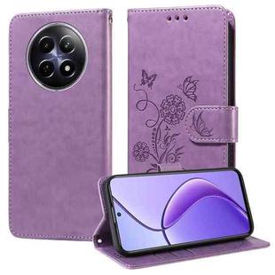 For Realme 12 5G / 12x 5G / C65 5G Global Embossed Butterfly Flowers Leather Phone Case(Purple)