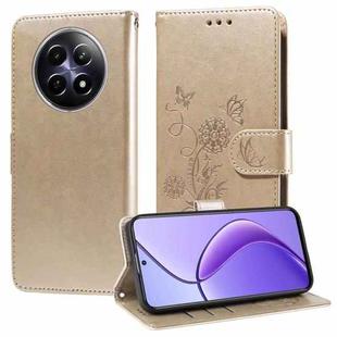 For Realme 12 5G / 12x 5G / C65 5G Global Embossed Butterfly Flowers Leather Phone Case(Gold)