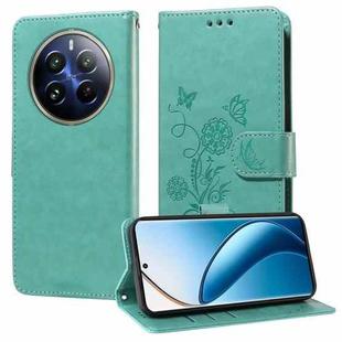 For Realme 12 Pro / 12 Pro+  / P1 Pro Global Embossed Butterfly Flowers Leather Phone Case(Green)