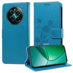 For Realme 12+ / Narzo 70 / Narzo 70 Pro India Embossed Butterfly Flowers Leather Phone Case(Blue)