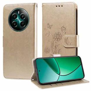 For Realme 12+ / Narzo 70 / Narzo 70 Pro India Embossed Butterfly Flowers Leather Phone Case(Gold)