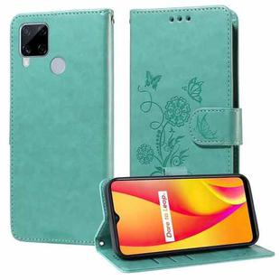 For Realme C12 / C15 / C25 / C25s / Narzo 30A Embossed Butterfly Flowers Leather Phone Case(Green)