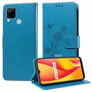 For Realme C12 / C15 / C25 / C25s / Narzo 30A Embossed Butterfly Flowers Leather Phone Case(Blue)