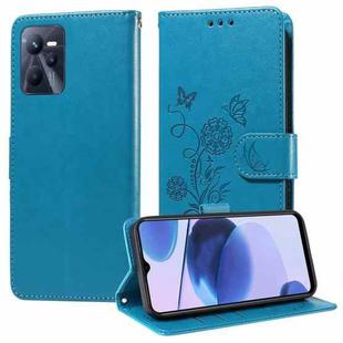 For Realme C35 4G / Narzo 50A Prime Embossed Butterfly Flowers Leather Phone Case(Blue)