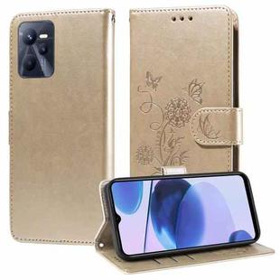 For Realme C35 4G / Narzo 50A Prime Embossed Butterfly Flowers Leather Phone Case(Gold)