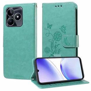 For Realme C51 / C53 / Narzo N53 / Note 50 Embossed Butterfly Flowers Leather Phone Case(Green)