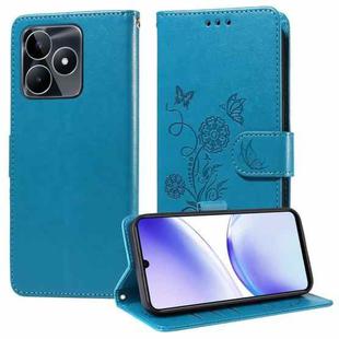 For Realme C51 / C53 / Narzo N53 / Note 50 Embossed Butterfly Flowers Leather Phone Case(Blue)