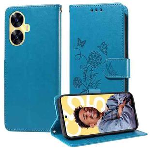 For Realme C55 Embossed Butterfly Flowers Leather Phone Case(Blue)