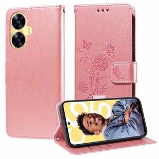 For Realme C55 Embossed Butterfly Flowers Leather Phone Case(Rose Gold)