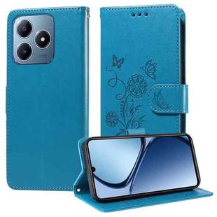 For Realme C61 / C63 / Note 60 Embossed Butterfly Flowers Leather Phone Case(Blue)