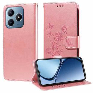 For Realme C61 / C63 / Note 60 Embossed Butterfly Flowers Leather Phone Case(Rose Gold)