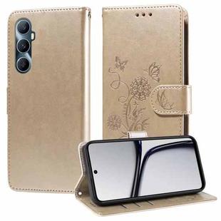 For Realme C65 4G Global Embossed Butterfly Flowers Leather Phone Case(Gold)