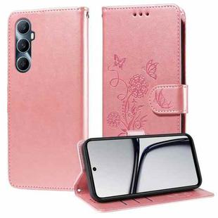 For Realme C65 4G Global Embossed Butterfly Flowers Leather Phone Case(Rose Gold)