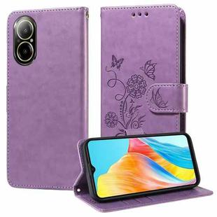 For Realme C67 4G / 12 Lite 4G Global Embossed Butterfly Flowers Leather Phone Case(Purple)