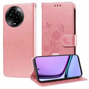 For Realme C67 5G / 11 5G Taiwan / Global Embossed Butterfly Flowers Leather Phone Case(Rose Gold)