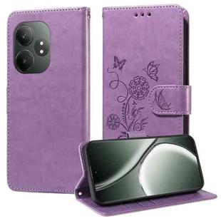 For Realme GT 6 / GT Neo6 SE Embossed Butterfly Flowers Leather Phone Case(Purple)