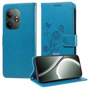 For Realme GT 6 / GT Neo6 SE Embossed Butterfly Flowers Leather Phone Case(Blue)